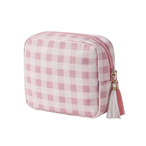 RSRSLEII Small Cotton Gingham Makeup Pouch for Purse (29 Pink) at Amazon