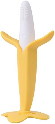 Doremore Banana Shape Traning Teether and Toothbrush,Stick by Food Grade Silicone,Yellow
