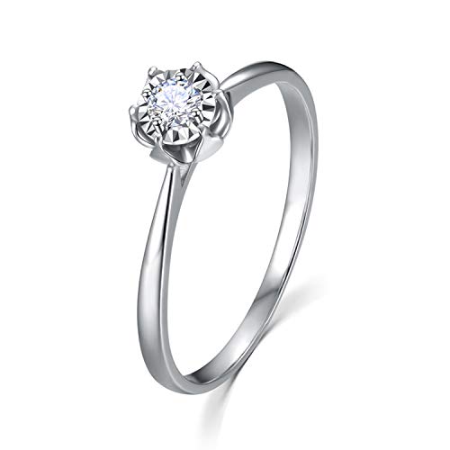 Amoilys 100% Real Natural Diamond Engagement Ring for Lady 14k White Gold Prong Settings Halo Style,6,9k White Gold