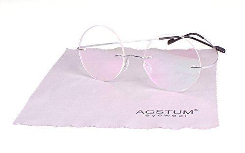 Agstum Pure Titanium Round Prescription Rimless Glasses Frame 46mm (Silver, 46)