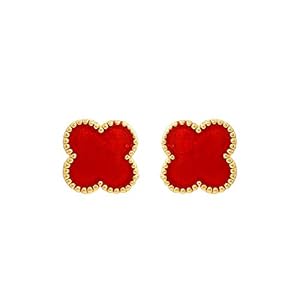 Gehena by Estele – Gold Tone Red Enamel Plus Stud Earrings for Girl’s and Women