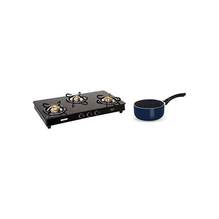 Buy Usha Ebony GS3 001 Gas Cooktop 3 Burner (Black) & Treo by Milton