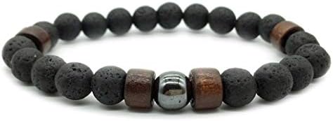 hengxingwf Exquisite Creative Volcanic Stone Wooden Beads Bracelet for Men and Women Jewelry Accessories Gift