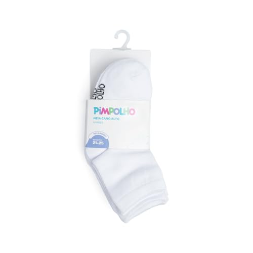 Kit Meia Pimpolho Bebe Infantil Kit com 6 Pares de Meias Lisas Branca, Tamanho 21-25, Algodão, Tamanho 1 a 3 anos Premium
