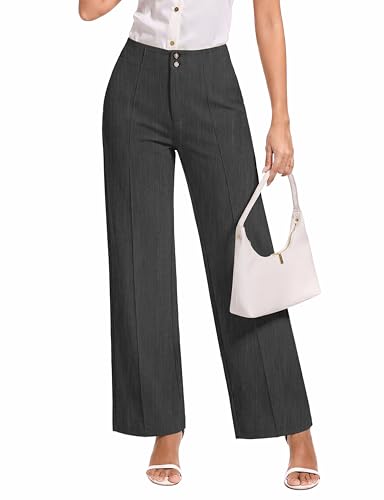 Auravista Womens Dress Pants Stretchy Business Casual Work Pants Straight Slacks for Office Dark Gray at Amazon