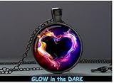 Glowing Pendant Burning Heart, Pendant Glow in the Dark, Glowing Jewelry, Glowing Necklace, Glowing Photo