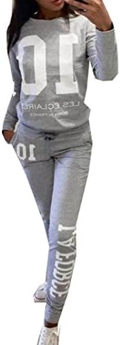 ForeverGod Womens Sport Suit Running 2 Piece Letter Printed Tracksuits Gray L