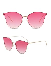 SOJOS Fashion Cateye SJ1055 - Gafas de sol para mujer con lentes de espejo y marco de acero inoxidable, Dorado, tamaño más grande