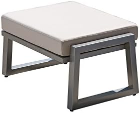 elan furniture Vero Outdoor Lounge Ottoman, Gloss Silver with Coal Sunbrella Cushion