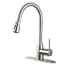 Ufaucet Modern Commercial Lead-free Solid Brass Single Lever Pause Botton Pull Out Sprayer Brushed Nickel Kitchen Faucet, Kitchen Sink Faucet With Deck Plate