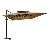 Abba Patio Rectangular Offset Cantilever Umbrella Dual Wind Vent Patio Hanging Umbrella with Cross Base, 9 by 12-Feet, Dark Brown