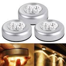 A&T Battery Powered Round White 3 Leds Stick Tap Touch Lamp Night Light(Color May Vary)|Set Of 2