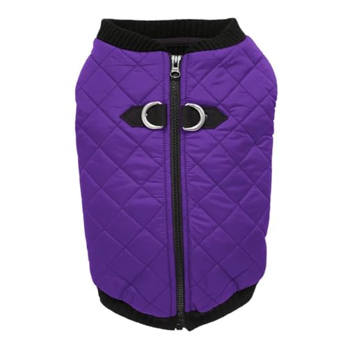Gooby Fashion Zip Up Dog Bomber Vest - Violet, Medium - Warm, Water Resistant Small Dog Vest for Winter