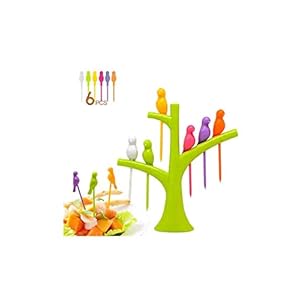 Kitchen4u Designer Bird Fruit Plastic Fork, 7-Piece, Colour May Vary Colour