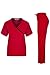 MedPro Women's Contrast Trimmed Solid Medical Scrub Set Mock Wrap Top and Cargo Pants Red & Black M