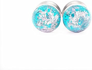Handmade Teal and White Marbled Plugs - 8g to 1 inch