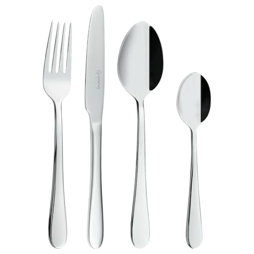 Grunwerg Windsor 24 Piece Boxed Mirror Cutlery Set, 18/10 Stainless Steel, 6 x Table Knives, Table Forks, Dessert Spoons, Teaspoons, Black