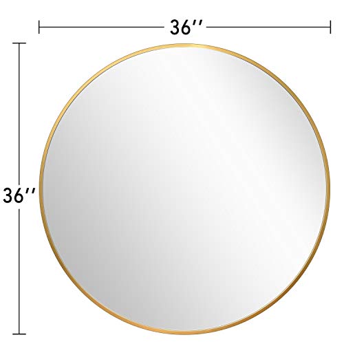 PexFix Round Wall Mirror, 36-Inch Modern Aluminum Alloy Frame Beveled Accent Wall-Mounted Decorative Mirror for Bedroom, Vanity Washrooms, Living Room & Entryway (Titanium Gold)