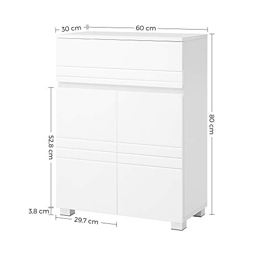Vasagle BBK140W01 Bathroom Cabinet, cupboard with drawer, bathroom cabinet with double door, adjustable shelves, with feet for bathroom, hallway, entrance area, 60 x 30 x 80 cm, white