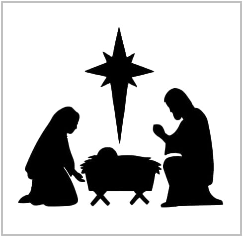 Mixed Media - Nativity Stencil 4 Inch Baby Jesus Manger Religious Christmas Holiday Silhouette Design Reusable Sheet for DIY craft crafting card making cookie cake airbrushing small miniature MIN198