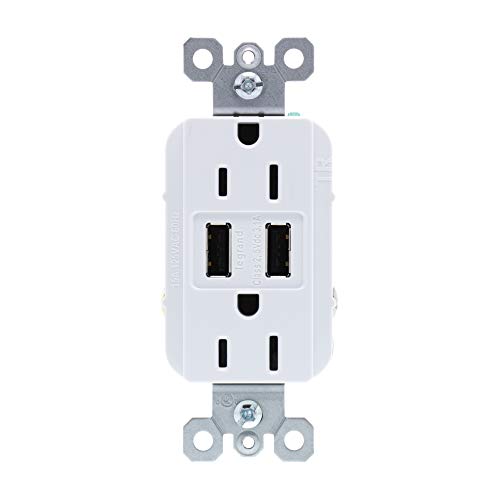 Legrand - Pass & Seymour radiant TM826USBWCCV6 USB Charger Outlets with Duplex Tamper-Resistant 15A Wall Power Outlets for Charging Smartphones & Tablets, White