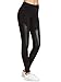 SweatyRocks Women's Faux Leather Inserted Leggings Outfit Yoga Tights Black L