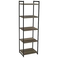Household Essentials 5 Tier Storage Tower Metal, Grey Shelf – Black Frame, Ashwood