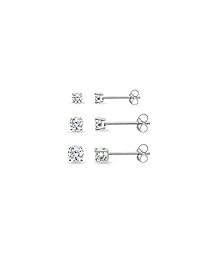 Juego de 3 pares de pendientes redondos de plata de ley con circonitas cúbicas, 0.079 in, 0.118 in, 0.157 in