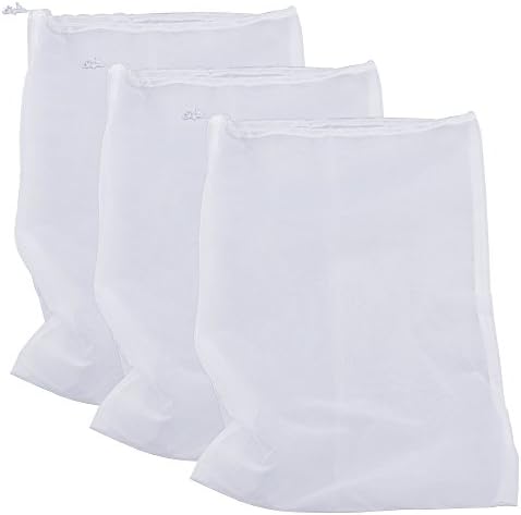 Pinfox 75 Micron Nylon Straining Bag Fine Mesh Food Strainer Bag, Multi Purpose Food Grade Filter Bag for Nut Milk, Juice, Cold Brew, Home Brewing (3 Packs, 17.72" x 11.81")