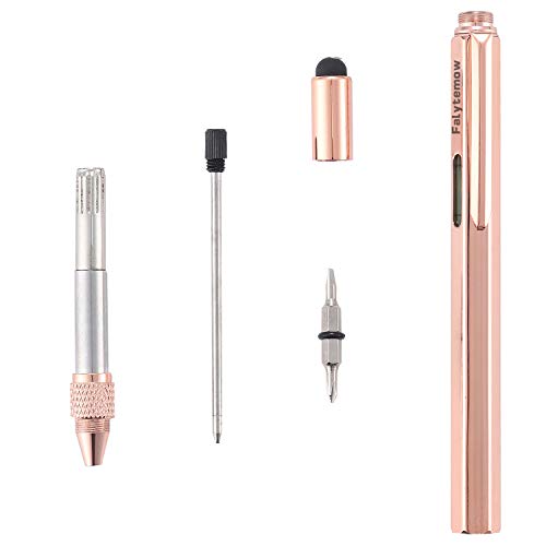 Falytemow 6 in 1 Multifunction Tech Tool Ballpoint Pen with Ruler Level Stylus and Two-Head Screwdriver Funny Pens Best Friend Gifts (2pcs Rose Glod) - Thumbnail 2