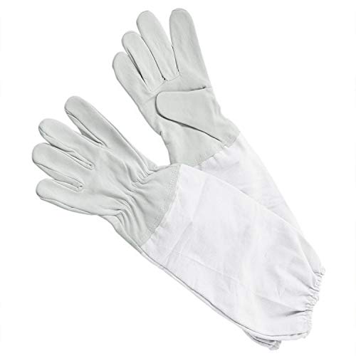 Beekeeping Gloves for Beekeeping Supplies，Beekeeper Protected Goatskin Gloves with Long Canvas Extended Sleeves Ventilated and Flexible Professional Beekeeper Supplies