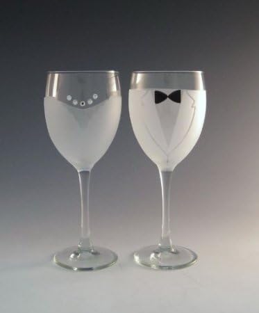 SVJDirect Bride and Groom Wedding Toasting Wine Glasses Set with Swarovski Cyrstal and Etched Glass