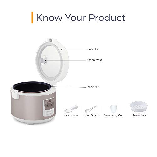 KENT Electric Rice Cooker 5litres 700Watt (White and Reddish Grey)