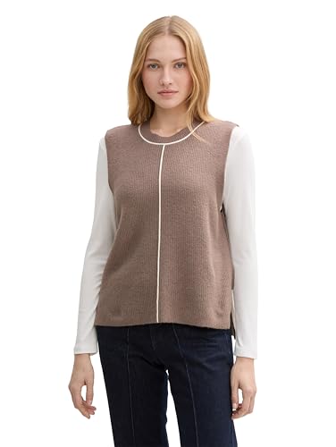 Tom Tailor Damen Pullunder mit Ziernaht, 36516 - Taupe Grey, L