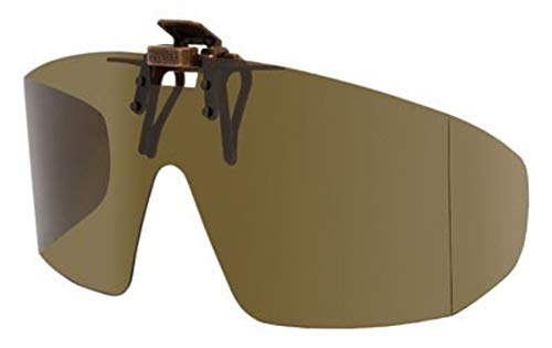 Polarized Clip-on Flip-up Plastic Sunglasses - Wrap Style - Polarized Brown - 65mm Wide X 55mm High (140mm Wide) - Shade Control G-Clips