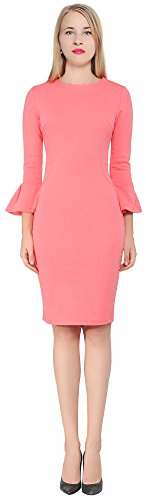 Marycrafts Womens Flounce Flare Sleeve Pencil Dress Cocktail Dresses 16 Rouge Pink