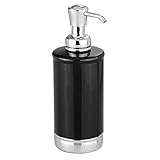mDesign Modern Ceramic Refillable Liquid Soap Dispenser Pump Bottle for Bathroom Vanity Countertop, Kitchen Sink - Holds Hand Soap, Dish Soap, Hand Sanitizer, Essential Oils - Black/Chrome