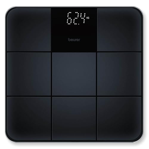 GS 235 Báscula de vidrio, báscula personal digital con pantalla mágica, superficie antideslizante y elegante en una estructura de azulejo mate, encendido y apagado automático, negro