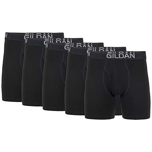 Gildan Men's Cotton Stretch Boxer Briefs, Multipack, Black Soot (5Pack