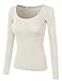 Doublju Slim Fit Sexy Deep Round Neck T-Shirt Top for Women with Plus Size (Made in USA) Ivory Medium