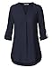 Business Casual Tops for Women, Timeson Ladies Lightweight Long Sleeve Chiffon Blouse V Neck Pleats Tunic Shirt Deep Blue XL