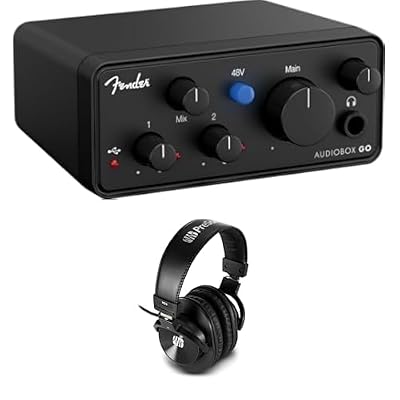 Fender AudioBox GO | 2x2 USB-C Audio Interface + PreSonus HD5 Professional Monitoring Headphones — for Music Production, XLR Mic/Line Combo, TS Instrument Input, 24-bit/96 kHz Converters, Zero-Latency