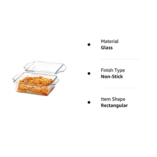 Mini1 QT Rectangular Glass Casserole Dish With Glass Lid, (Single