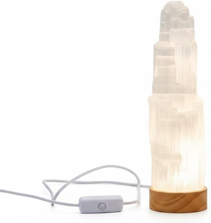 GSG Selenite USB White Light LED Lamp in Various Sizes Pure Selenite Crystal Great for Home Decoration (20 cm)
