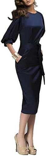 Superhouse Womens Lantern Sleeve Navy Blue Wear to Work with Belt Dress Plus-Size