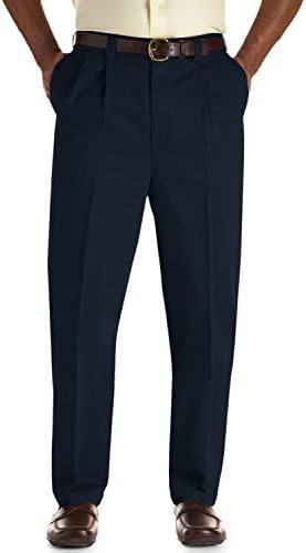 Oak Hill by DXL Big and Tall Dual Action Premium Twill Pleated Pants, Navy 40 LG X 30