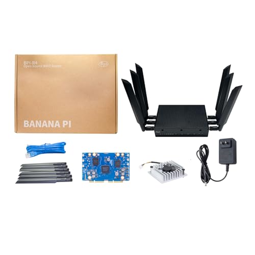 Banana Pi BPI-R4 WiFi 7 Wireless Tri-Band Router OpenWRT - DDR4 4GB/8GB RAM - MediaTek MT7988A SoC, 4G/5G Wireless Router Repeater, 2X 10GbE SFP 4X GbE for NAS Smart Home Gateway (Basic Kit, DDR4 4GB)