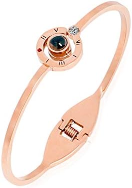 Shefine Love Memory Stainless Steel Bracelet Projection 100 Languages of I Love You Bangle Bracelets, Gifts for Girls Women