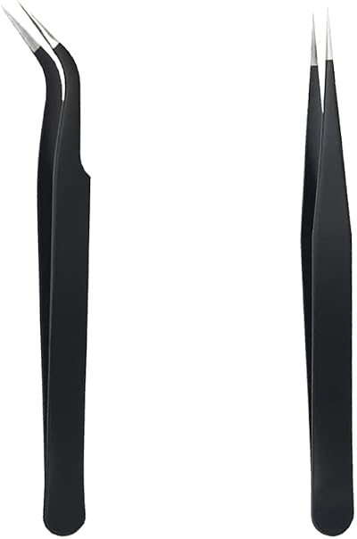 Aeuezxx Precision Tweezers 2Pcs Stainless Steel Straight Curved Tip For DIY