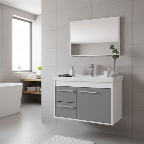 RIVERZZA Kit Armário para Banheiro 60cm MDF com Cuba + Espelheira - Potenza (Gianduia)